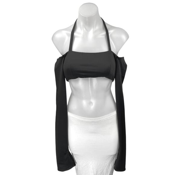 Edikted Women's Black Halter Tie Long Cold Shoulder Backless Cropped Top Size S - Picture 1 of 4